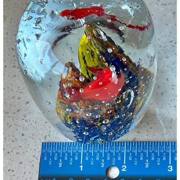 Handcrafted Blown Glass Paperweight With Colorful Fish & Bucillante Bubbles Gift - Picture 6 of 11